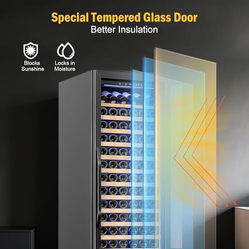 Image of Wine Fridge Freestanding,173 Bottles 24 Inch Wine Cooler Refrigerator, Tall Wine Fridge with Compressor Low Noise Fast Cooling, Wine Cellar with Upgraded Door Handle Sliding Rail Shelves, Black