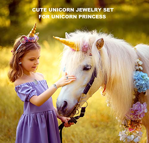 SHWIN Unicorns Gifts for Girls Kids Jewelry 2 or 4 Pack Unicorn Necklace Bracelet Earrings Ring Jewelry Set Birthday Gifts for Girls Daughter Granddaughter Niece4