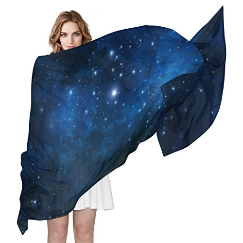 MRMIAN womens Universe Galaxy Space Starry Night Sky Long Silk Chiffon Wrap Stole Scarf, Blue, Medium