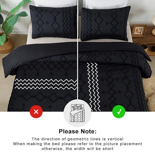 Image of Andency Black Tufted Comforter Set King(104x90Inch), 3 Pieces(1 Tufts Comforter, 2 Pillowcases) Boho Textured Farmhouse Bed Set, Down Alternative Geometric Bedding