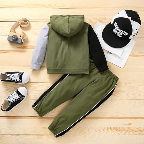 Image of Toddler Baby Boy Clothes Long Sleeve Hooded Pullover Colorblock Sweatshirt + Pants 2Pcs Outfits Set