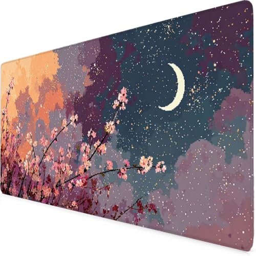 Tapis de souris fleur rose grand format 800x400 mm avec bords surpiqués