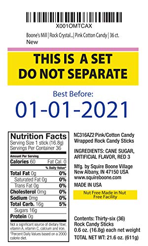 Boone's Mill | Rock Crystal Candy Sticks | Pink Cotton Candy | 36 Sticks #TOP5