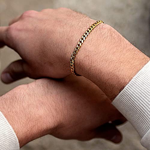 Handmade Cuff Chain Bracelet For Men Made Of Gold Plated Over Stainless Steel By Galis Jewelry - Gold Bracelet For Men - Cuff Bracelet For Men - Jewelry For Men - Fits 7"-7.75" Wrist Size #TOP4