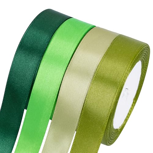 Foshird Satinband Grün 20mmx22m Geschenkband Grün Schleifenband Hochzeit Bänder zum Basteln Weiß Dekoband für Geburtstag DIY Geschenkverpackung Weihnachten