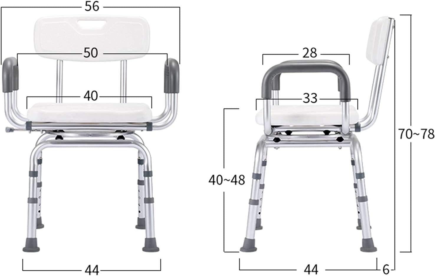 CHEWYNP Silla de Ducha Asiento de Ducha de Altura Ajustable para Trabajo Pesado con Brazos y Respaldo Taburete de Ducha de baño Giratorio Antideslizante, para Ancianos Instalaciones Auxili