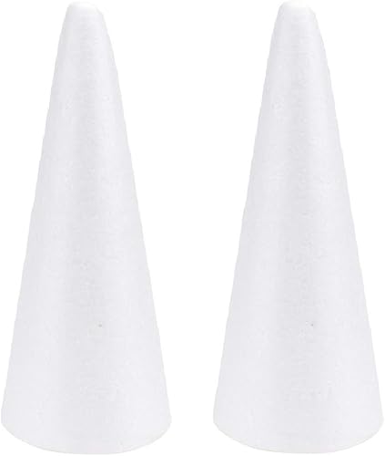 Holibanna Cono de espuma de poliestireno, forma de cono de Navidad, color blanco, manualidades, centro de mesa, accesorios de centro de mesa, 2