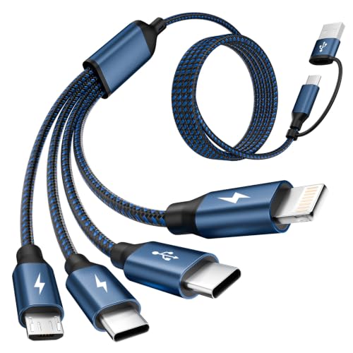 4 in 2 Multi Charging Cable,Dual Type-C Multiple Charger Cable,USB A/C Charging Cables for Multiple Devices with IP/Micro/USBC Port, Universal USB C Cable Phone Charger Cord for iPhone 16-12,Navy