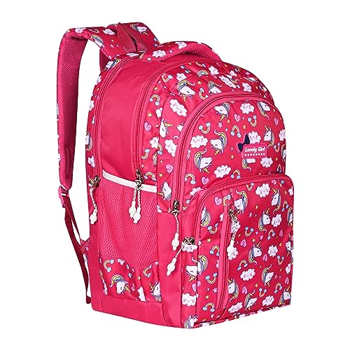 Lappee Stylish Printed 40 L School Bag For Girls | Trendy Floral Unicorn Star Print Backpack For College School Travel | Spacious Bagpack For all Class