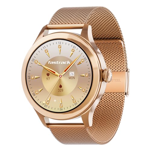Image of Fastrack Noir Pro 1.19 inch Super AMOLED Metal Smart Watch with 1000 Nits Brightness, BT Calling, 24 /7 Health Suite, Functional Crown, Zinc Alloy Case - Smartwatch for Women (Rose Gold) ‎(68042WM01C)