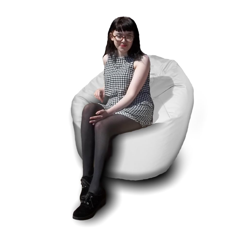 Bean Bag Beanbag, Cotton, Gaming Chair Seat Lazy Lounger Couch, for All Ages. Filling Included, Fire Retardant Covers & Filling. (White, Small (50 x 50 x 65 cm))