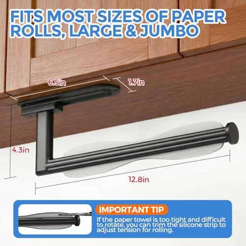 Image of zaa Paper Towel Holder Under Cabinet - Self Adhesive or Drilling Paper Towel Holder Wall Mount, One Hand Tear Black Towel Holder for Kitchen Organization, Bathroom, Sink, Pantry, Fridge, RV, BlackGrey