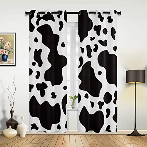 Animal Cute Cow Print Pattern Blackout Curtains, 3D Printed Top Grommet Drapes, 2 Panel Thermal Insulated Window Curtain For Bedroom Living Room Home Decor (108" W X 84" L) #TOP1