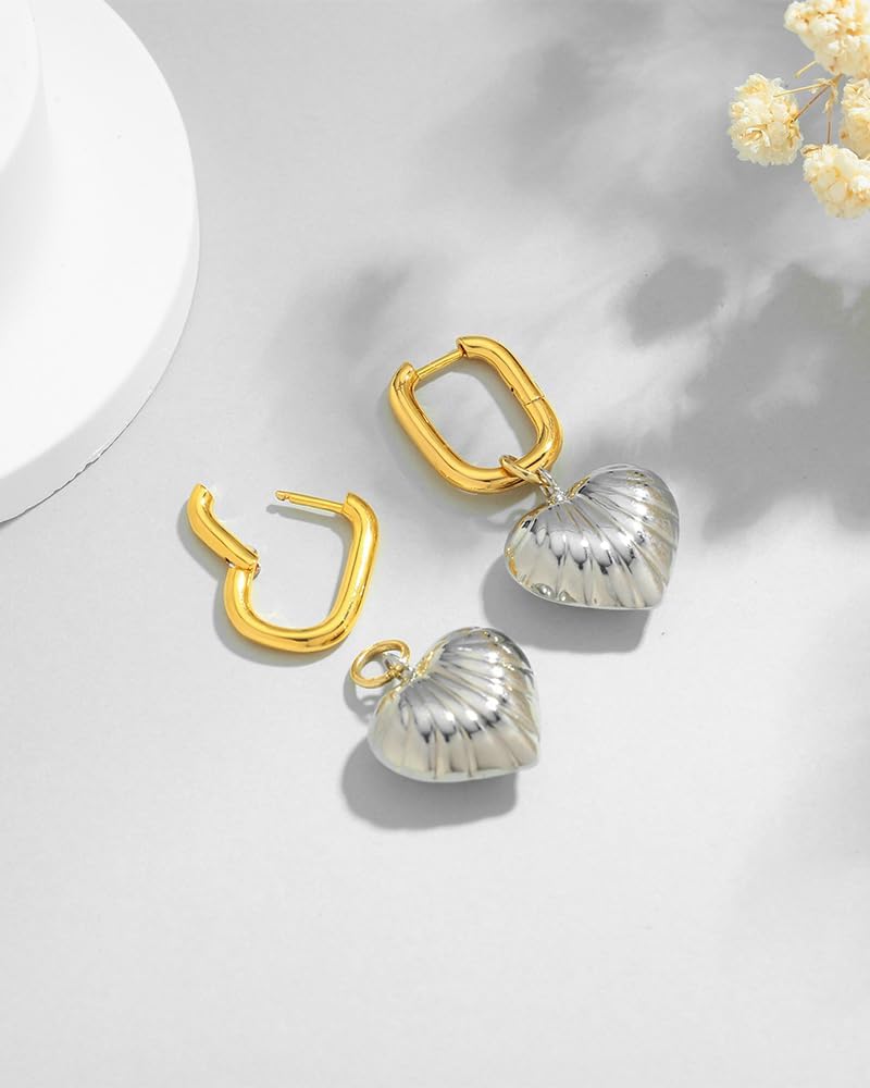 Two Tone Earrings For Women Detacheable Paperclip/Flower/Heart Statement Earrings Mixed Metal Link Earring Gold And Silver Jewelry Gift - Image 4