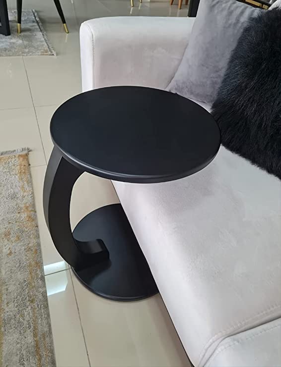 Image of C-Shape Round Table of Modren Style with Engineered Wood for Space Saving Storage for Living Room, Bed Room, Office, Farm House etc (Black)
