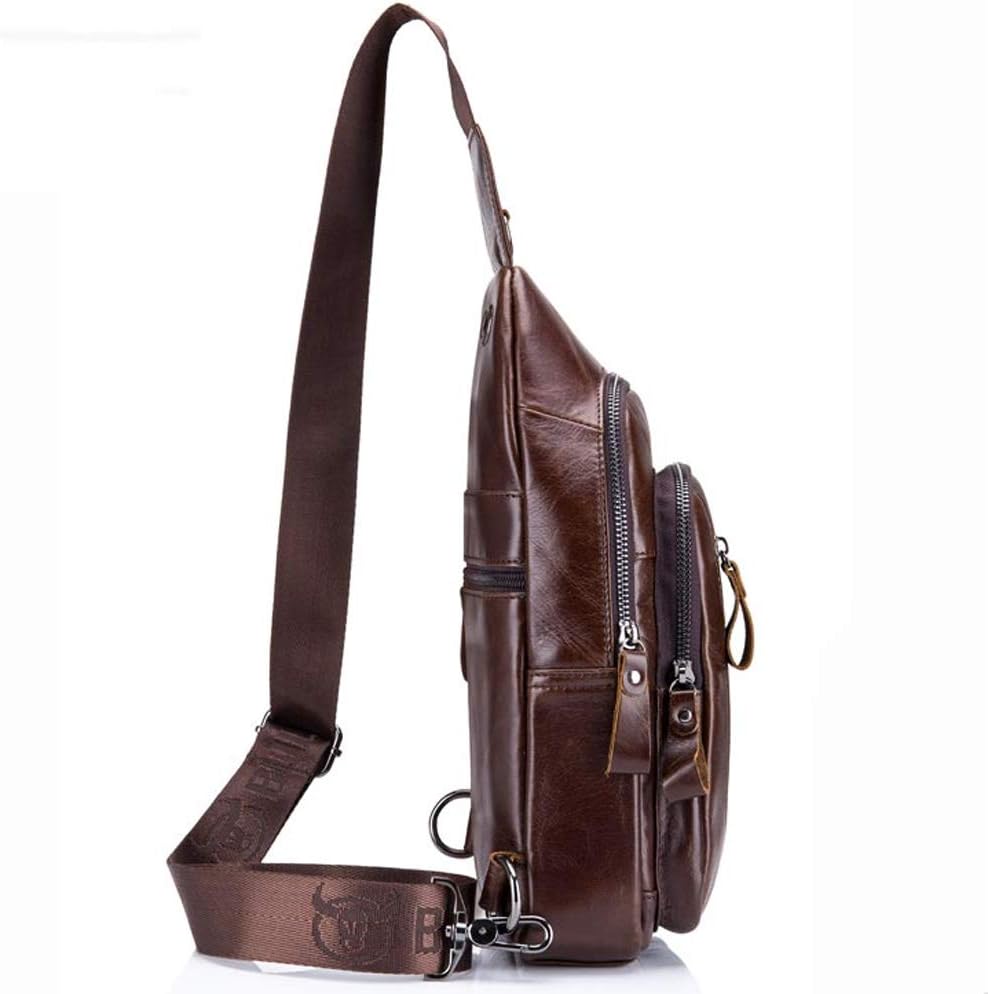 Hebetag Leather Sling Bag Crossbody Backpack for Men Women Travel Outdoor Business Casual Shoulder Chest Bags Day Pack Daypack Brown - Image 8