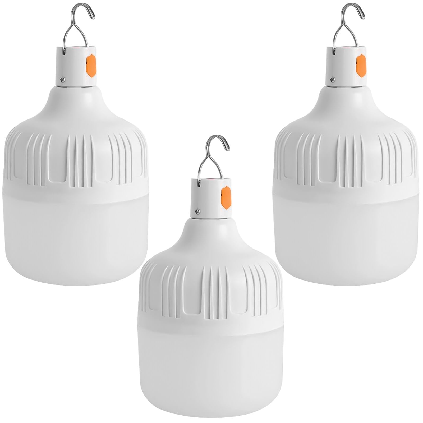 Pack of 3 LED Camping Lamps, USB Rechargeable Camping Lantern, Super Bright Tent Lamp, 3 Brightness Light Modes, 30 W Camping Light with Hook, Portable Outdoor Lantern for Camping, Fishing, Hiking