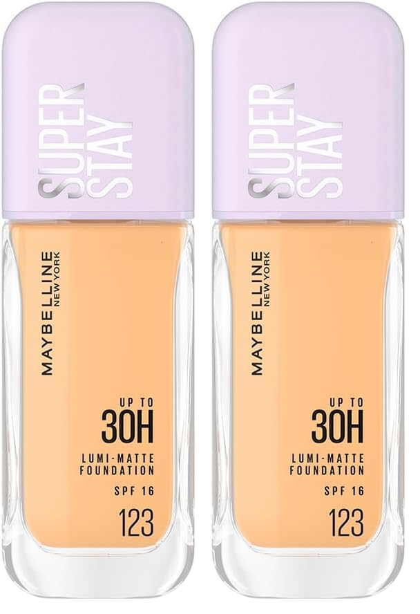 Image of Maybelline New York Super Stay Lumi Matte Liquid Foundation, 123 (Pack of 2)