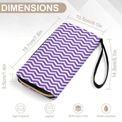 Purple And White Wavy Stripes Wallet Wristlet Zipper Purse with Hand Strap Travel Credit Card Holder for Adult Daily Use Gifts2