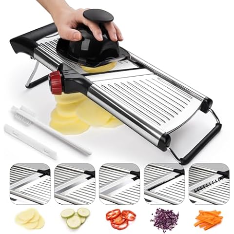 X Home Adjustable Stainless Steel Mandoline Slicer for Kitchen, Food Slicer for Vegetable, Cucumber, Potato, Cleaning Brush & Food Pusher Included Cover