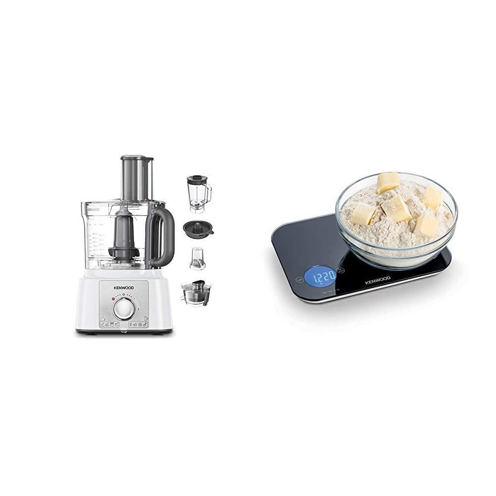 Kenwood Multipro Express Food Processor, 3.0 Litre Bowl, 1.2 Litre Blender, Dough Hook, Whisk, Juice,1000 Watts, Fdp65.750Wh And Kenwood Electronic Kitchen Scale Black Wep50.000Bk