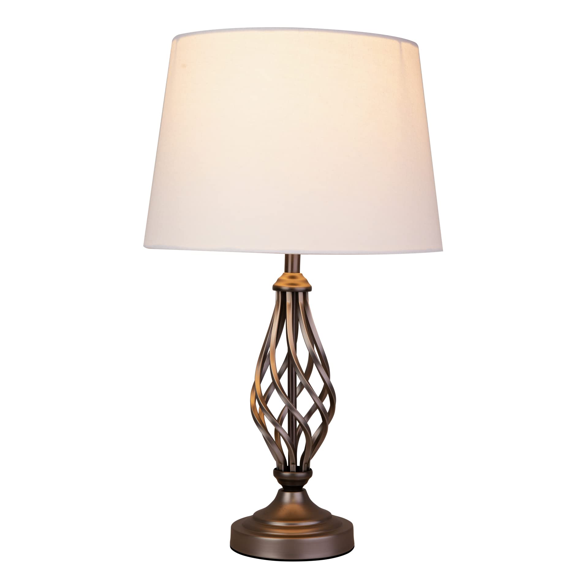 Table Lamp Queenswood Barley Twist Pewter Grey with Ivory Linen Drum Shade