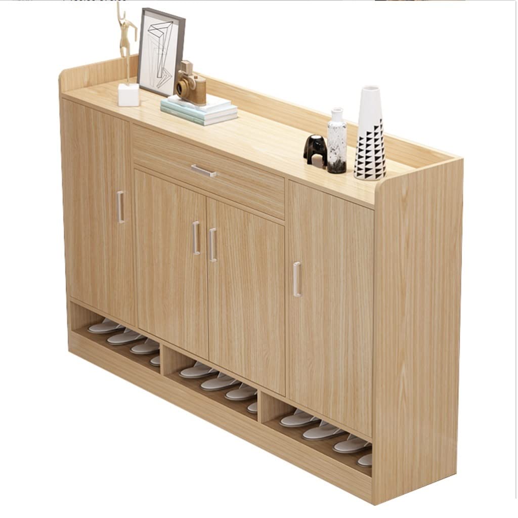 Armario contemporáneo de madera para almacenamiento de zapatos con cajón de 4 puertas y diseño independiente para organización de entrada y pasillo, dedicación desinteresada