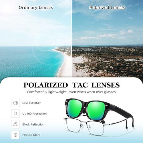 Image of TJUTR Polarized Fit-Over Sunglasses for Men & Women, Wraparound UV400 Protection Over Prescription Glasses for Driving TS2611