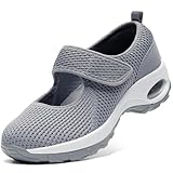 STQ Orthopedic Walking Shoes Arch Support Mary Jane Diabetic Shoes Comfortable Adjustable Nurse Shoes, Medium Grey, Size 7.5