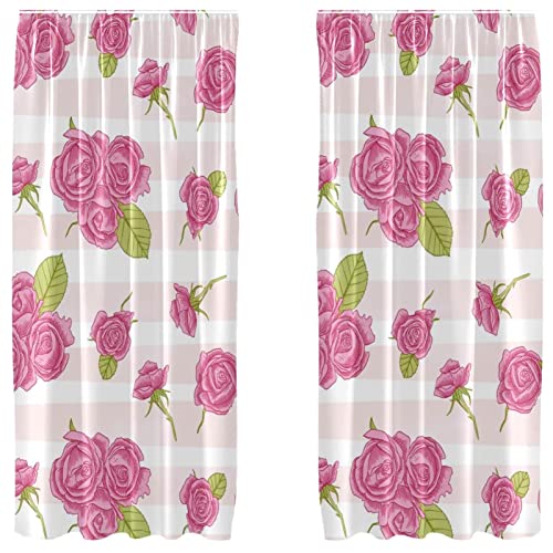 Rideaux roses à rayures voilages de qualité supérieure lot de 2 panneaux - 2
