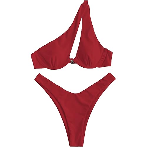 Lilosy Sexy Underwire One Shoulder Bikini High Cut Brazilian Swimsuit Set 2 Piece