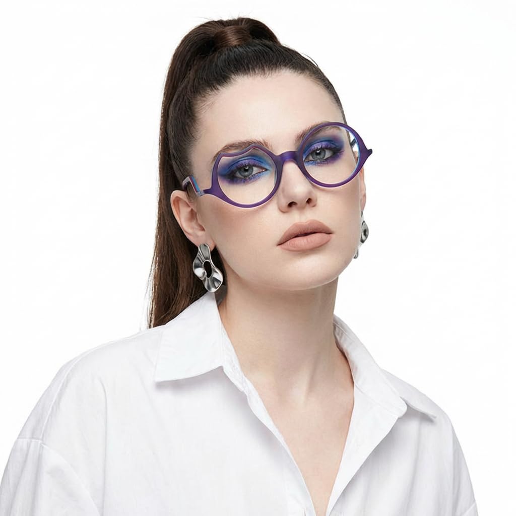 Quadrat Runden Lesebrille Acetat, Asymmetrischer Rahmen, Lesebrillen Blaulichtfilter Sicht Männer Frauen, Lesehilfe für Herren & Damen