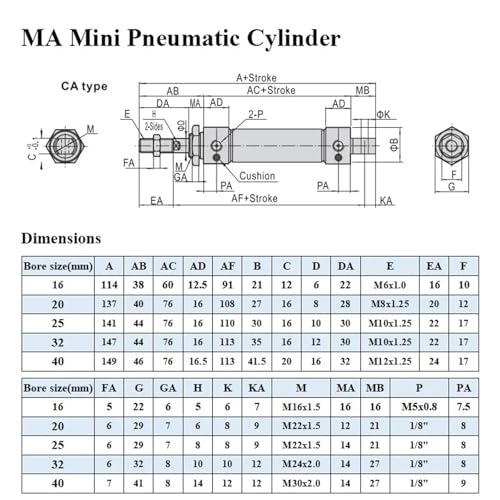 Cilindro neumático con imán integrado y cuerpo de acero inoxidable 4