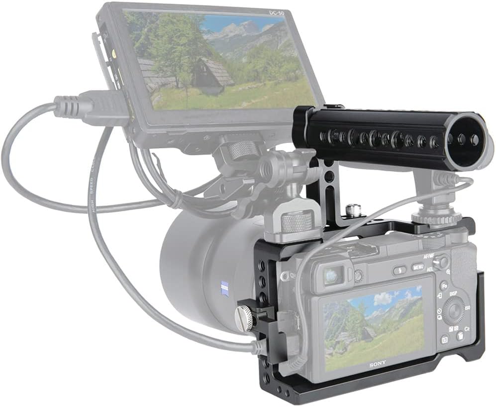 NICEYRIG Camera Cage Kit for Sony A6400/ A6100/ A6300/ A6000, with Cheese Top Handle Cable Lock Clamp