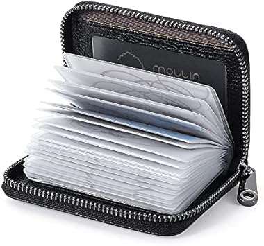 Wallet Genuine PU Credit Card Holder Organizer RFID Blocking Zipper Case(Black,Newer/Older Models)