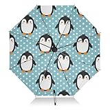 J JOYSAY Penguin Pilka Dots Blue Umbrella for Rain Folding Travel Umbrella Compact for Sun