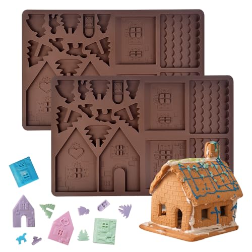 DTYGUIXE 2 Pz Stampo in Silicone Casa di Marzapane,Stampi in Silicone a Forma di Casetta Natalizia per Cioccolatini,Stampo Casetta Pan di Zenzero per Caramelle, Muffin, Torte, Biscotti