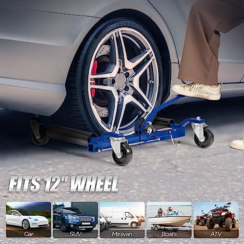 TUFFIOM Car Wheel Dolly Jack Set of 4, Mechanical 6000-lbs Car Skates, 12'' Wheel Vehicle Positioning Jack, Heavy Duty Rollers with Ratcheting Foot Pedal for Tire Auto Repair Moving, Blue