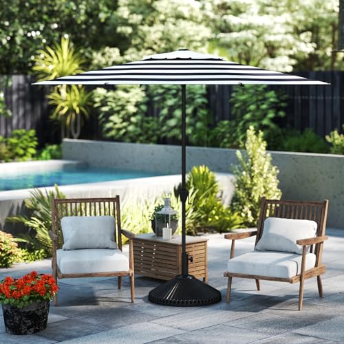 Image of Abba Patio 9FT Lyon Outdoor Patio Umbrella Outdoor Table Umbrella with Crank Market Umbrella 8 Sturdy Ribs UV Protection Waterproof and Push Button Tilt for Garden Deck Backyard Pool,Black & White Stripe