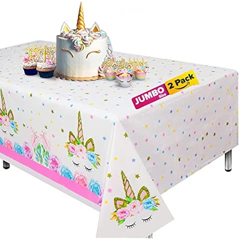 Extra-Large 2 Packs Unicorn Tablecloth, Unicorn Table Cloth for Birthday Party, 108”x54” Disposable Table Cover, Ideal Party Supplies for Unicorn Themed Baby Shower and Birthday Decoration for Girls Cover