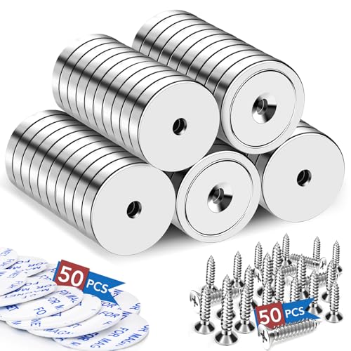 Image of LOVIMAG Strong Neodymium Rare Earth Magnets, 110LBS-50 Pack | Heavy Duty Cup Magnet with Countersunk and Screws for Tool Room, Kitchen Doors, Wall Mounting, Office