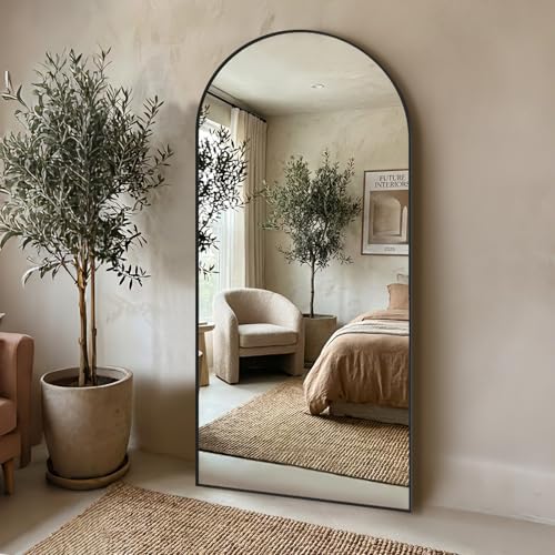 Image of SUNQUEEN 76 inchx34 inch Floor Mirror Full Length, Arched Full Length Mirror with Stand, Full Body Mirrors for Bedroom Living Room or Cloakroom Black