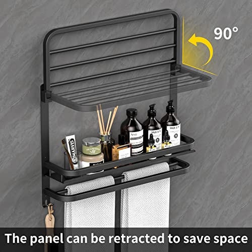 Foto de Toallero de 22.8 pulgadas para baño y lavabo con barras de toalla de montaje en pared, acero inoxidable 304, sin taladrar (toallero plegable negro con estantes de ducha organizadores) (imagen 4)