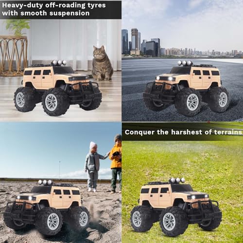 Image of popsugar Off Roader Rechargeable Remote Control Car | RC Car Monster Truck | 4 Headlight Modes | Lithium Battery | C-Type Charging | 2.4GHz Remote Controller | Made in India, Baige