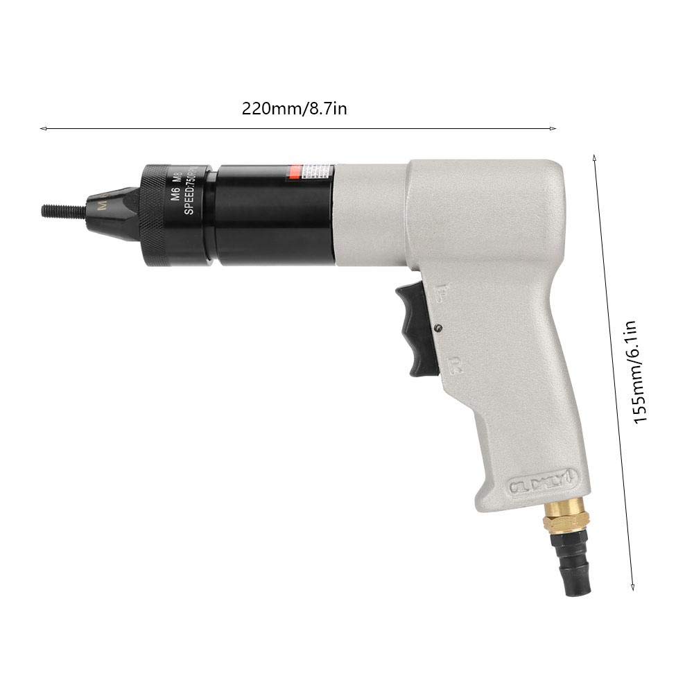 Pneumatische Nietpistole Überwurfmutter Automatische Luftnietpistole Werkzeug mit Mutternfutter mit Zubehör, Geschwindigkeitsregelventil für Lufteinlass, 1/4 Einlassöffnung(KP-7322 M6/M8)