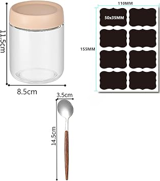 Overnight Oats Containers With Lids, 8 Pack 500ml 16 OZ Wide Mouth Mason Jars, Overnight Oats Jar, Reusable Glass Jar with Lid and Spoon for Yogurt Fruit