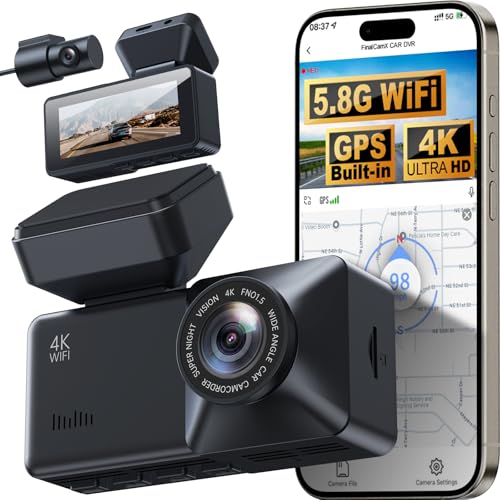 4K Dash Cam Front and Rear, 128GB Card Included, 5.8GHz