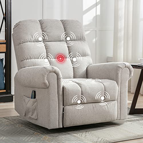Image of ANJ Oversized Rocker Recliner Chair with Massage and Heat, Manual Overstuffed Swivel Recliners for Big Man, Large Glider Rocking Reclining Chairs for Living Room, Cream White