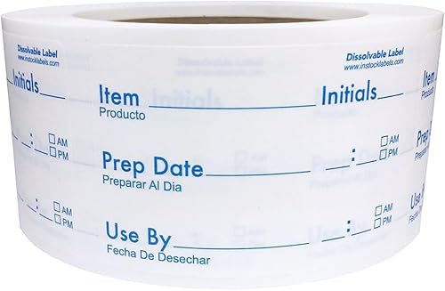 Etiquetas de rotación de alimentos solubles para almacenamiento de alimentos por preparación de vida útil de 2 x 3 pulgadas, 500 calcomanías