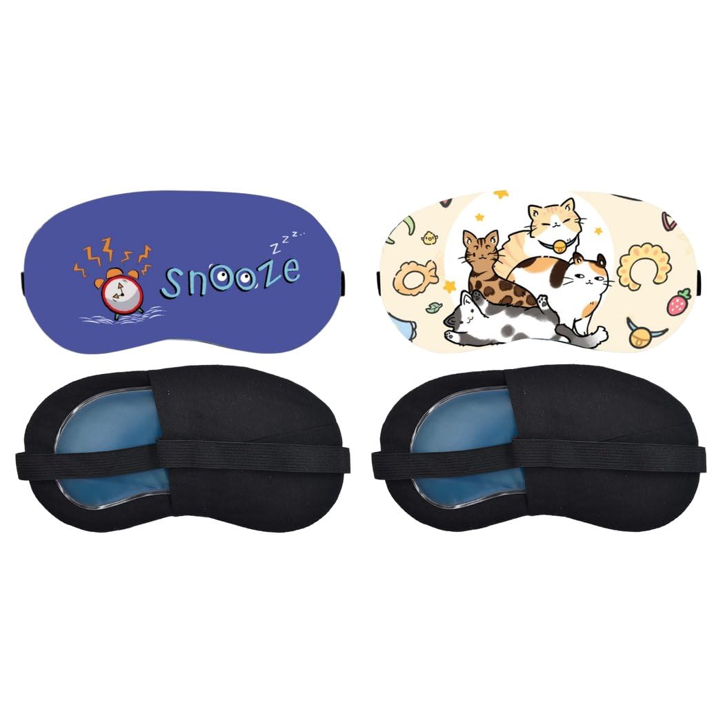 Aoxeria Snooze Alarm, Playful Cats Pattern Sleeping Mask Combo, Soft Comfortable Light-Blocking Eye Cover for Women, Men & Kids, Reusable Blindfold for Night Sleep, Nap, Travel (Pack of 2)-image-28